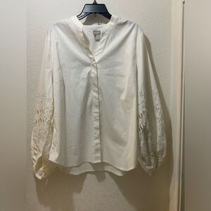 Chicos Womens Button Down Shirt Size 3 US XL White Long Sleeve Cotton